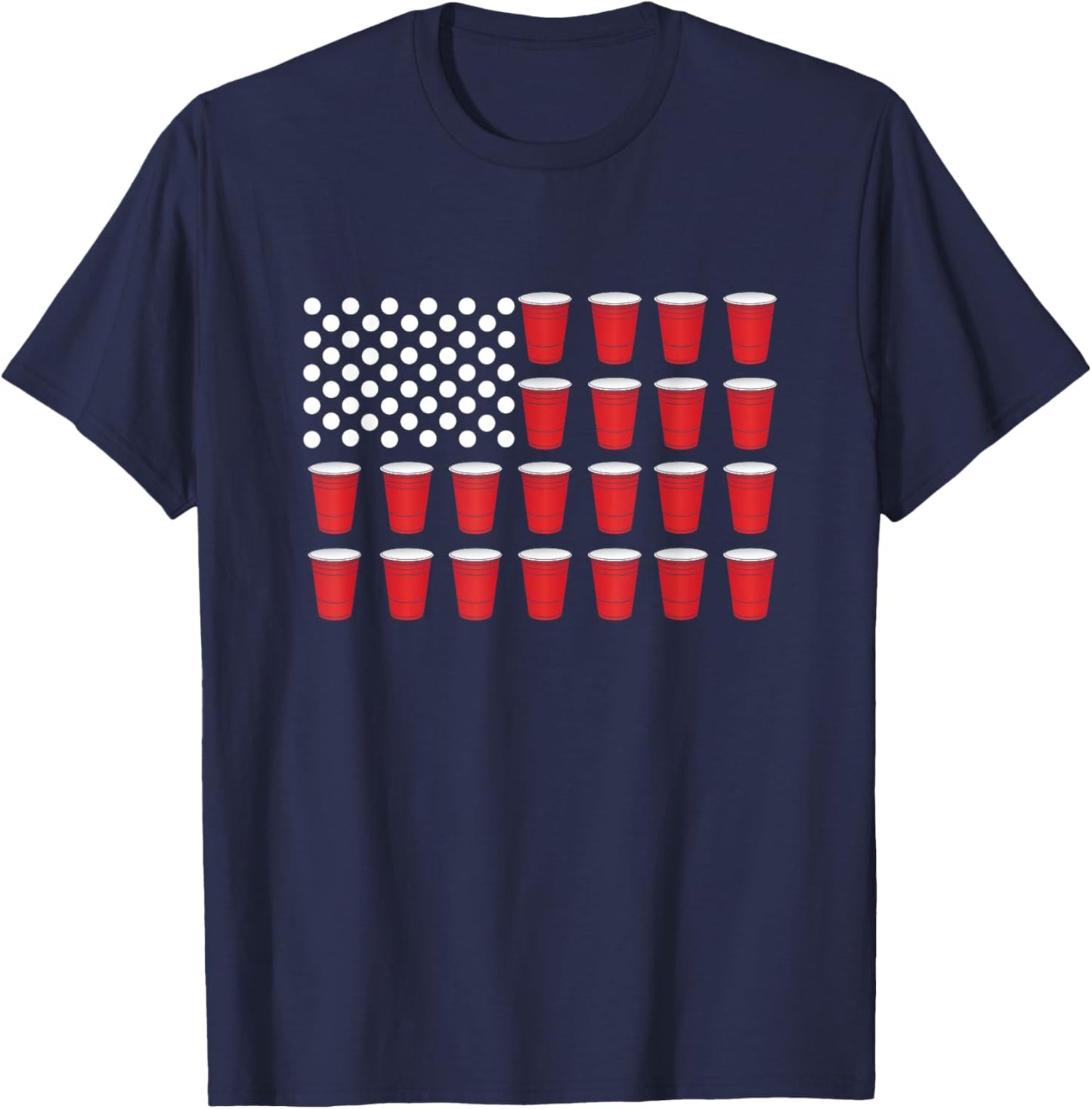 Beer Pong American Flag Red Cup Drinking Party Games T Shirt Men T-Shirt - T-Shirt | Navy