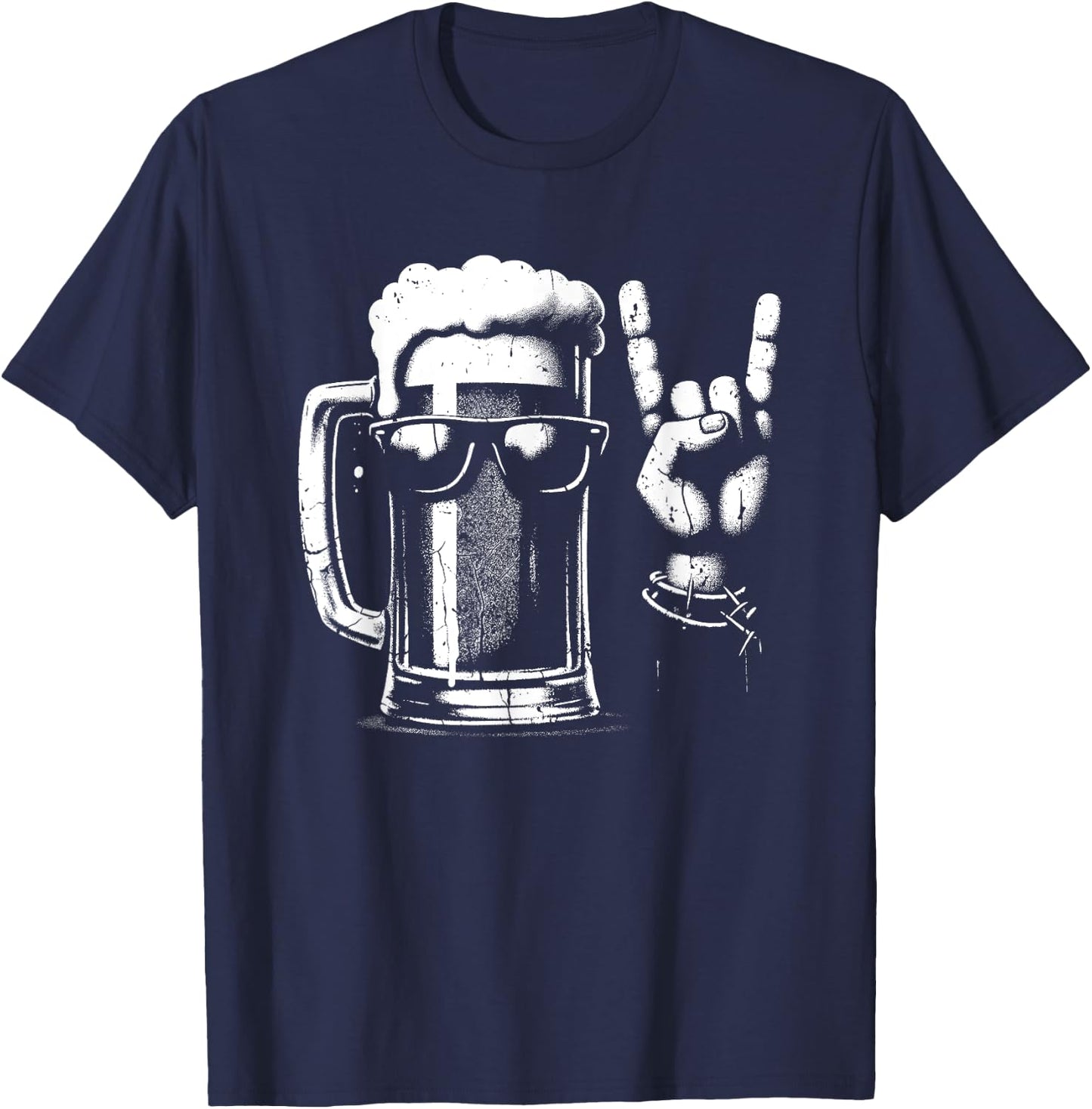Beer Mug Rock 'n Roll Hand Sign - Vintage Beer Lover T-Shirt - T-Shirt | Navy