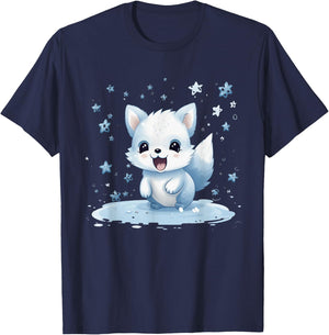 Happy Arctic Fox With Snowflakes I Kids Arctic Fox T-Shirt - T-Shirt | Navy