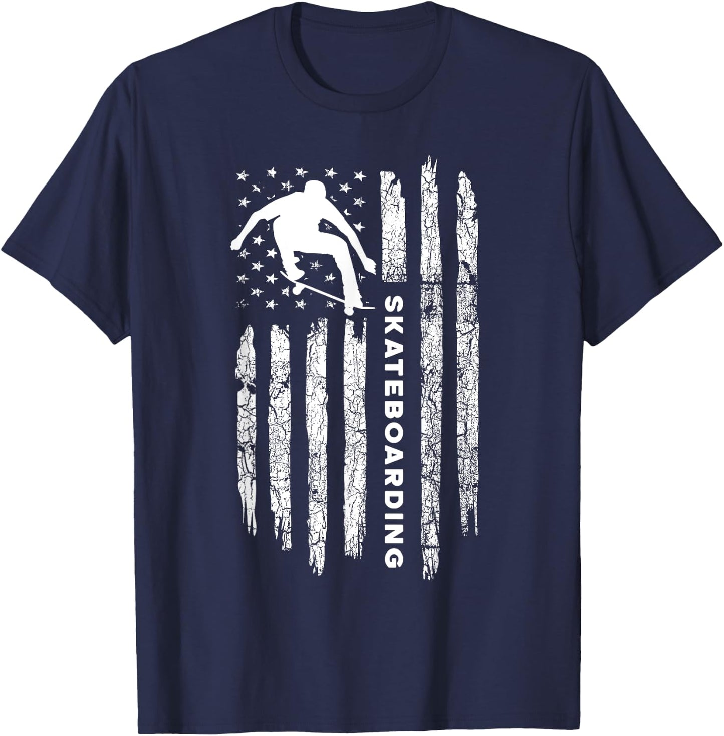 American Flag Skateboard - Vintage Skateboarding Women Kids Men T-Shirt - T-Shirt | Navy