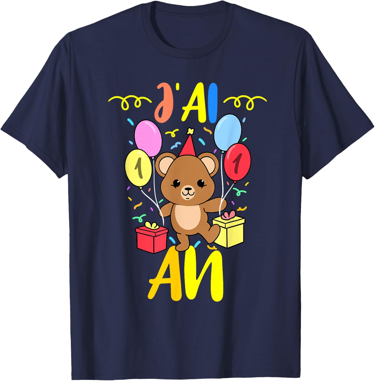 J'ai 1 An 1e Ours en peluche Anniversaire , Black, S T-Shirt - T-Shirt | Navy