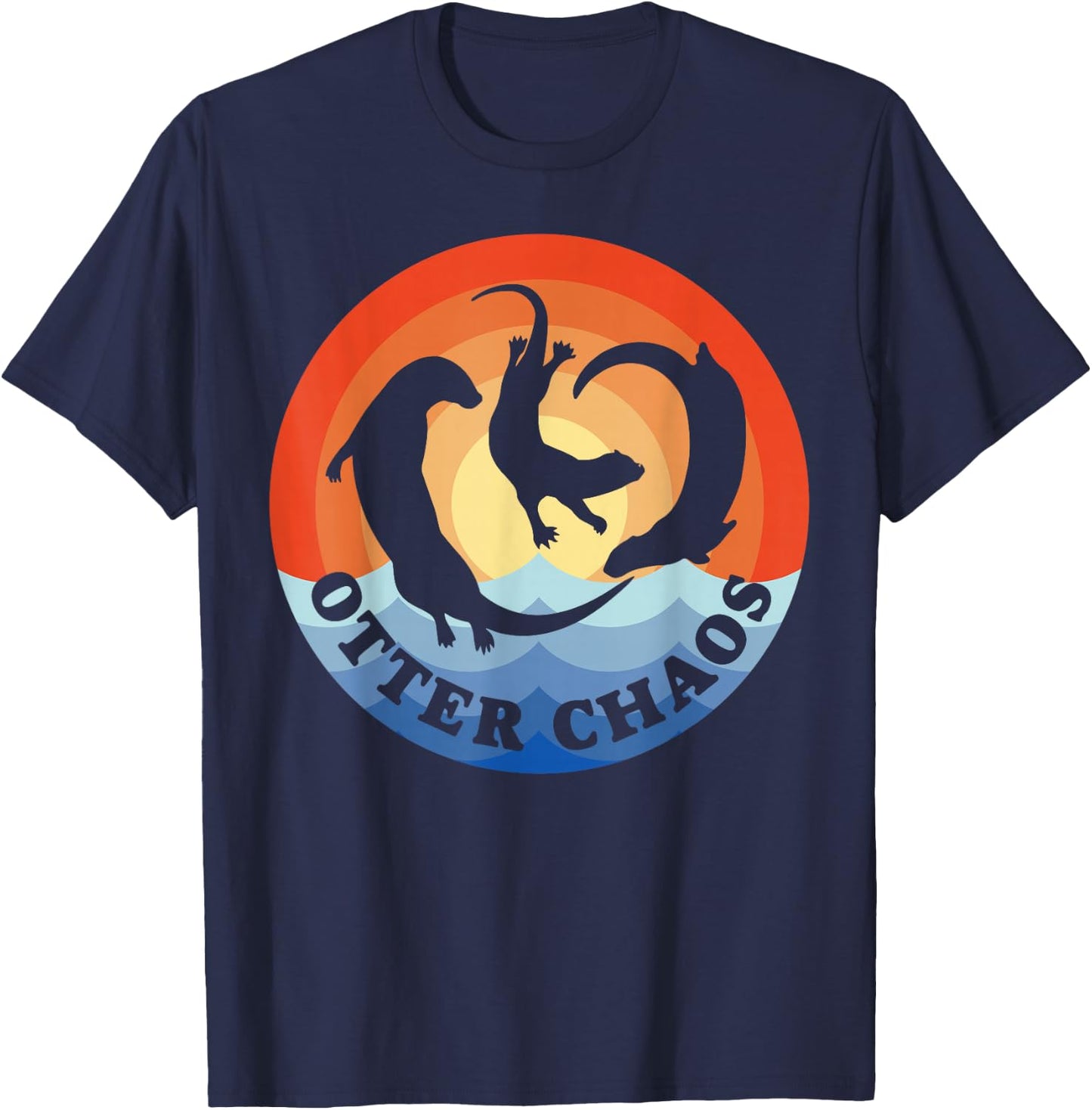 Otter Chaos Funny Men Women Sea Animal Lovers Retro Sunset T-Shirt - T-Shirt | Navy
