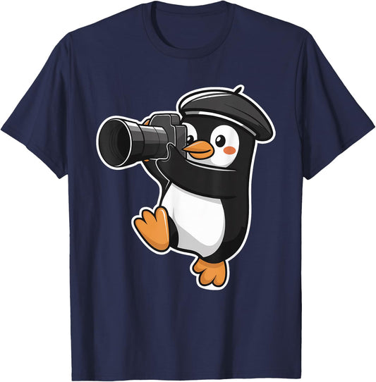 Cute Penguin Photographer With Camera T-Shirt - T-Shirt | Navy