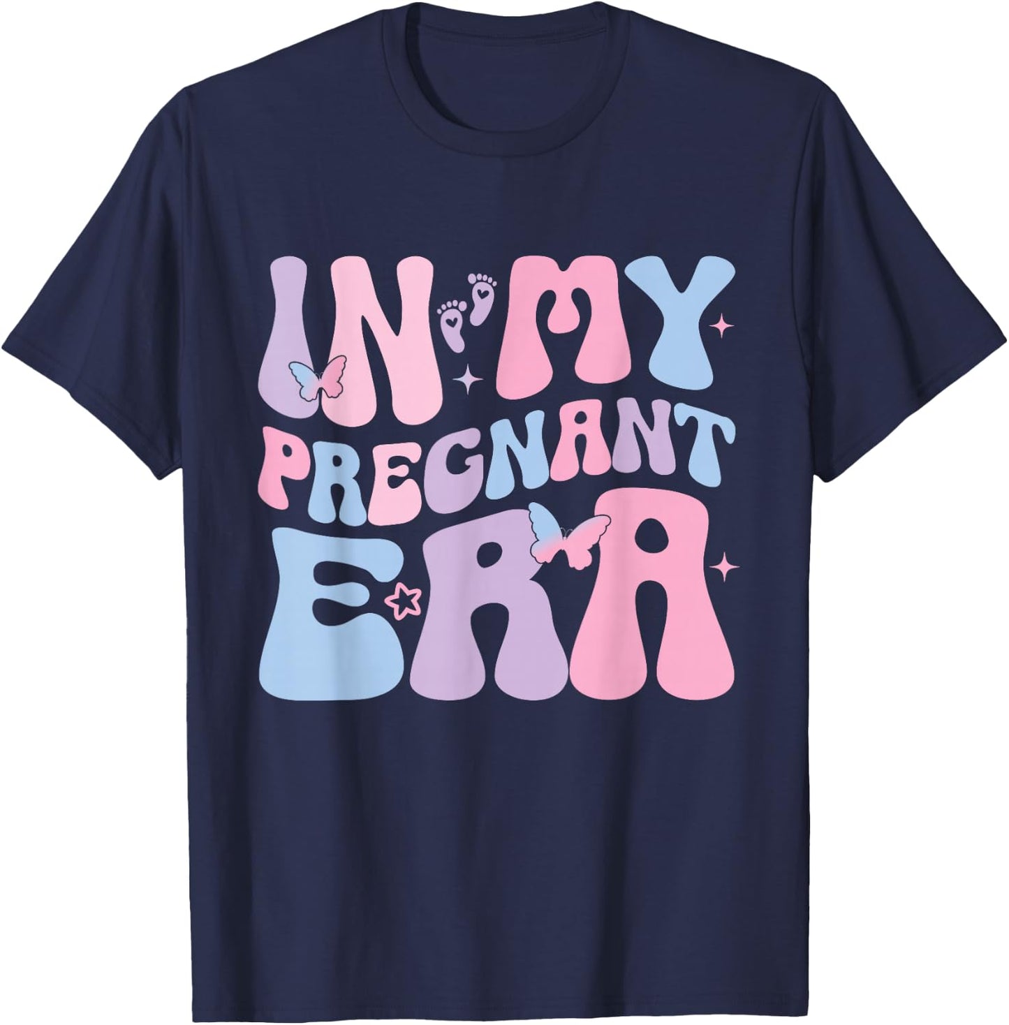 In My Pregnant Era Groovy Schwangere T-Shirt - T-Shirt | Navy