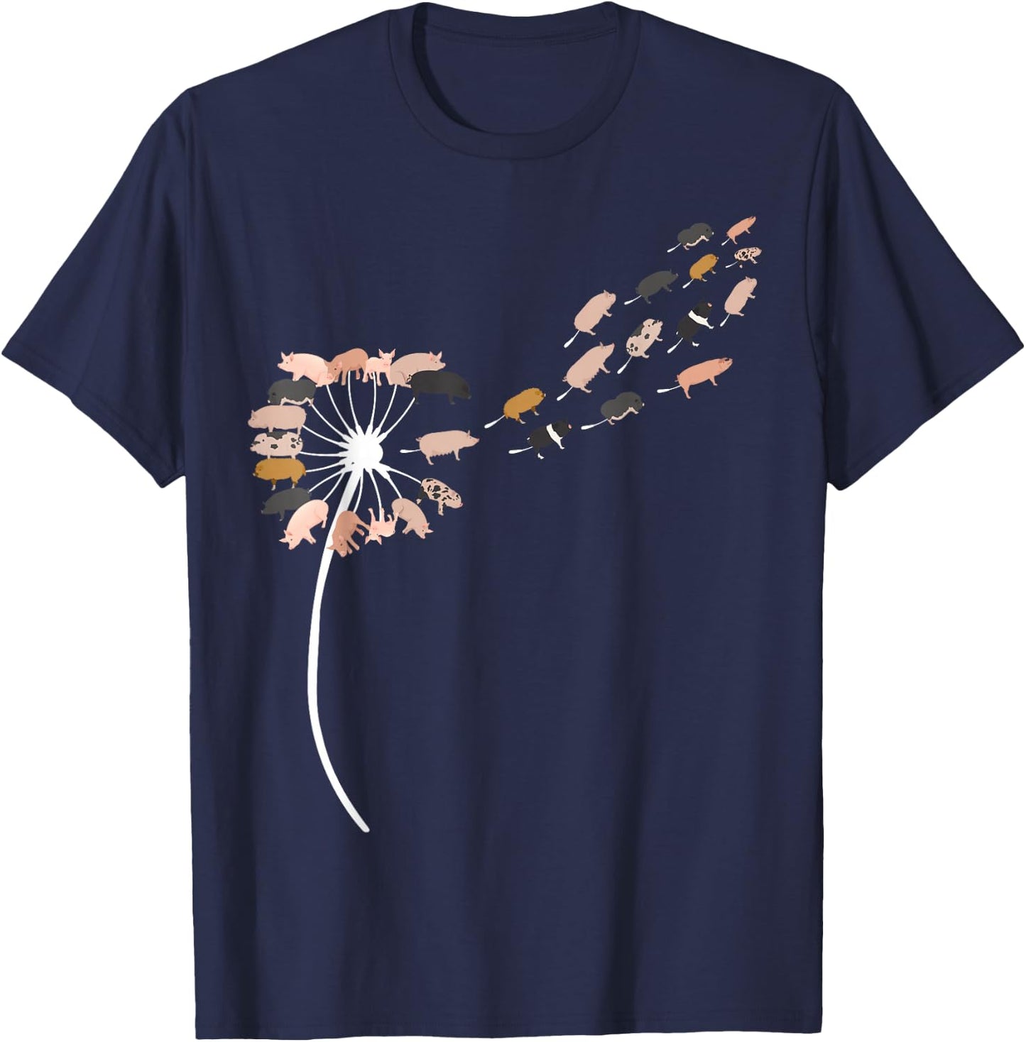 Dandelion Pigs for Pig Lover | Pig T-Shirt - T-Shirt | Navy