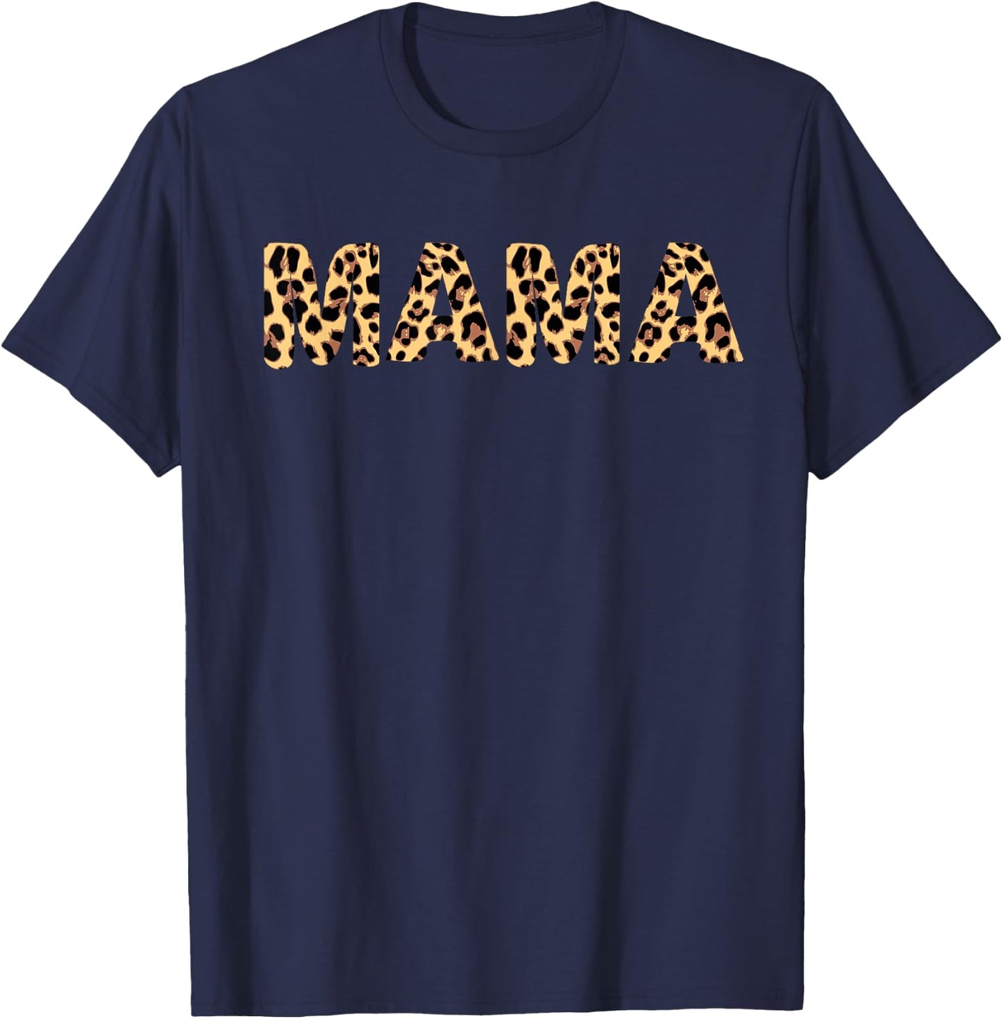 Mama Leopard Print Animal Safari Trendy T-Shirt - T-Shirt | Navy