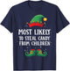 Most Likely To Steal Children Candy Matching Christmas Elf T-Shirt - T-Shirt | Navy