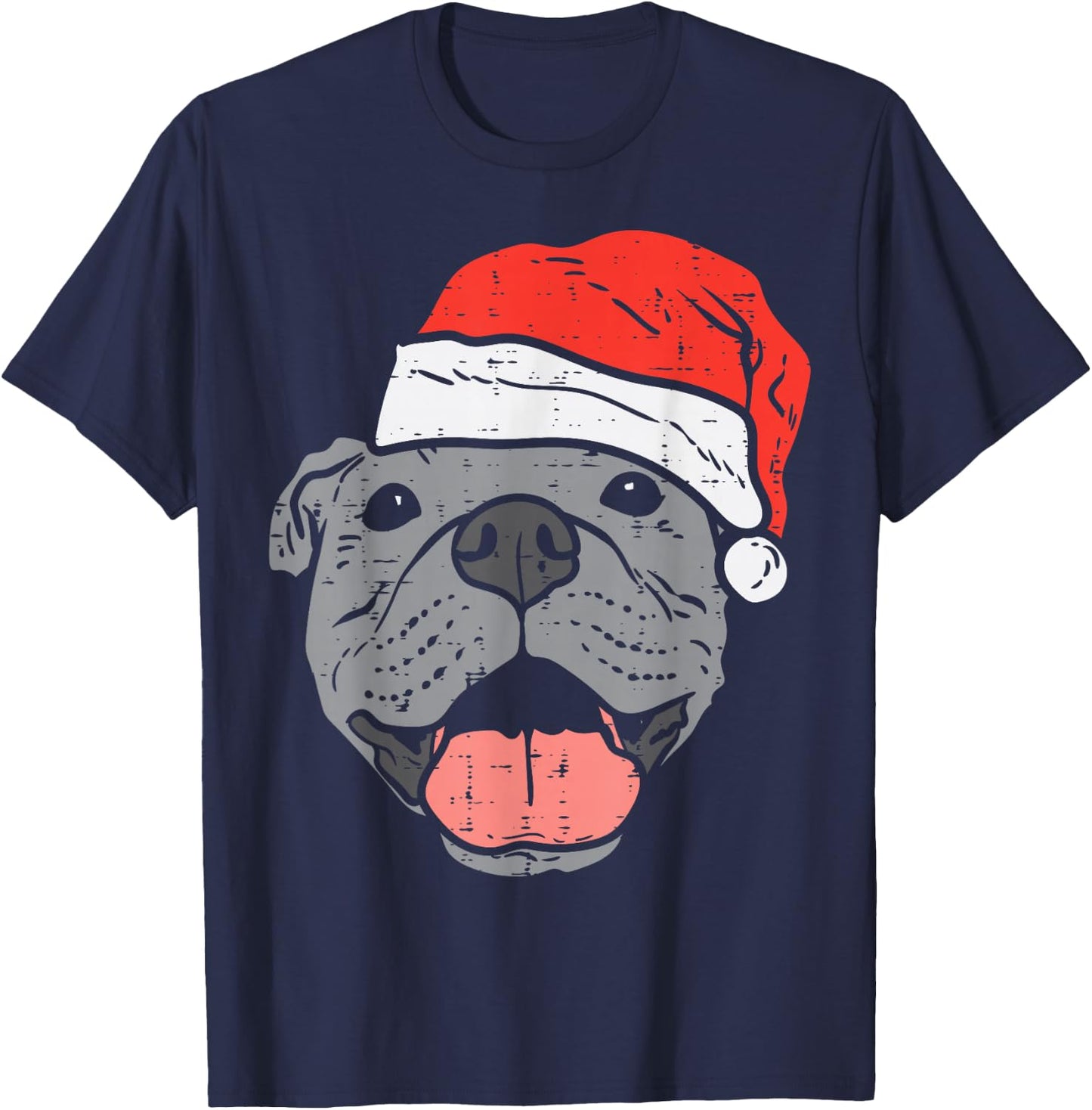 Santa Hat Pitbull Pit Christmas Xmas Pet Dog Lover Owner T-Shirt - T-Shirt | Navy