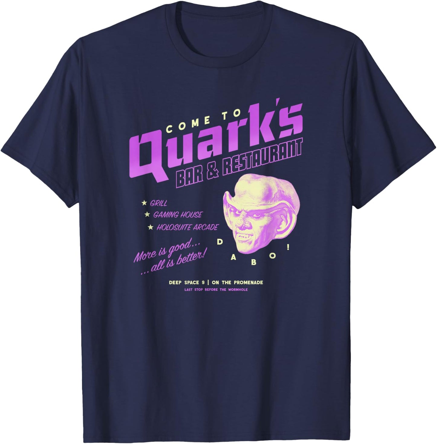 Star Trek: Deep Space Nine Come to Quark's Bar Vintage Logo T-Shirt - T-Shirt | Navy