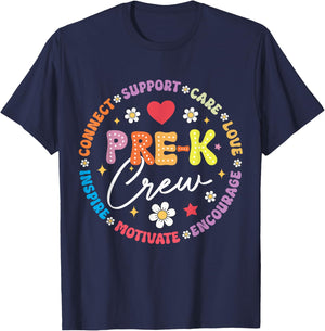 Pre-K Crew 1st Day Of School Funny Preschool Teacher Men Women Kids T-Shirt - T-Shirt | Navy