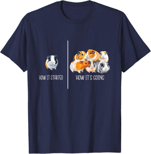 How It Started How It's Going - Guinea Pig Rodent Pet Lover T-Shirt - T-Shirt | Navy