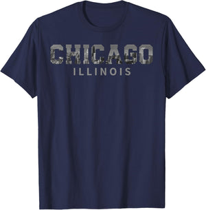 Vintage Souvenir Chicago Illinois Windy City Iconic Skyline , Black, S T-Shirt - T-Shirt | Navy