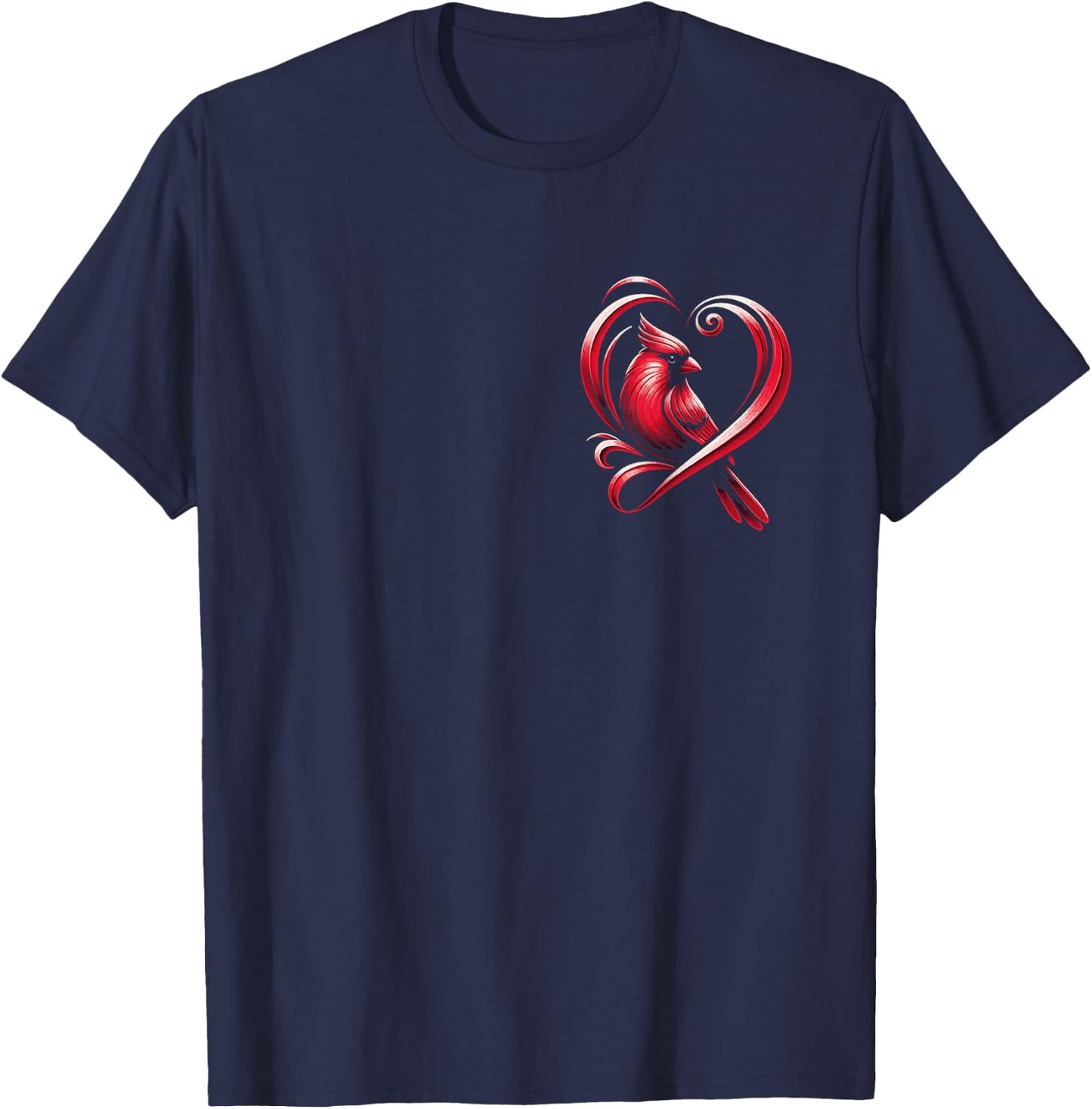 Cardinal Bird Heart Red Cardinal Bird Animal Chest T-Shirt - T-Shirt | Navy