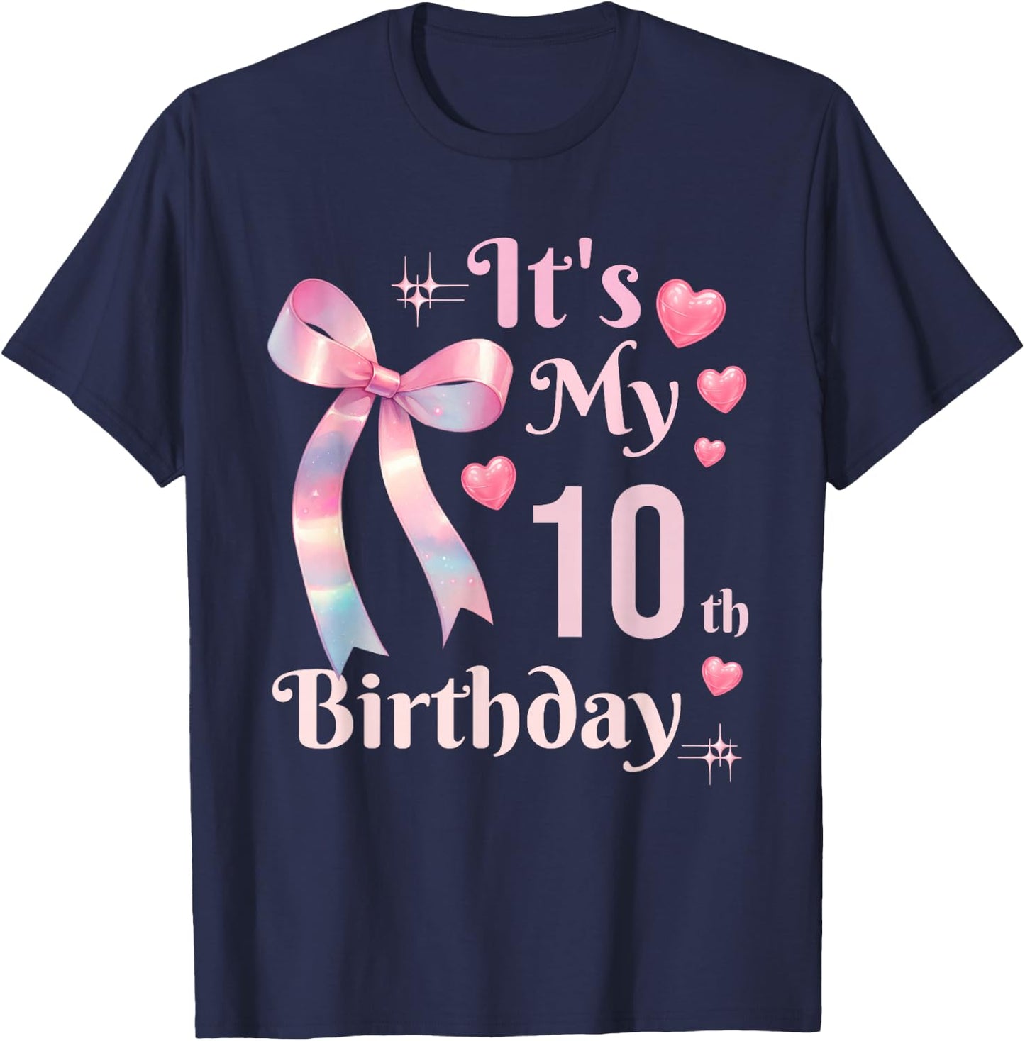 It's My 10th Birthday Coquette Bow 10 Year Old Birthday Girl T-Shirt - T-Shirt | Navy