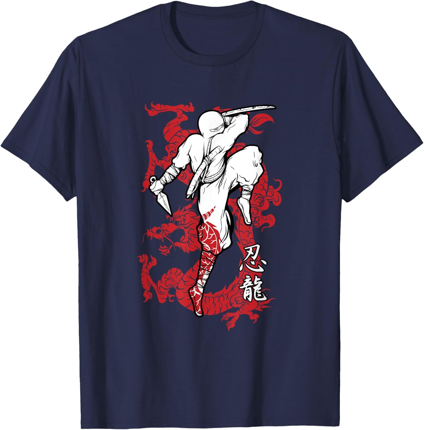 Shinobi ninja and red dragon shirt black T-Shirt - T-Shirt | Navy