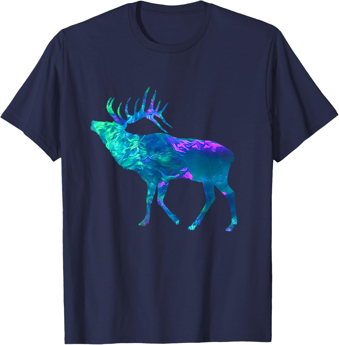 Cyan Blue Violet teal Elk Buck For Animals Lover T-Shirt - T-Shirt | Navy