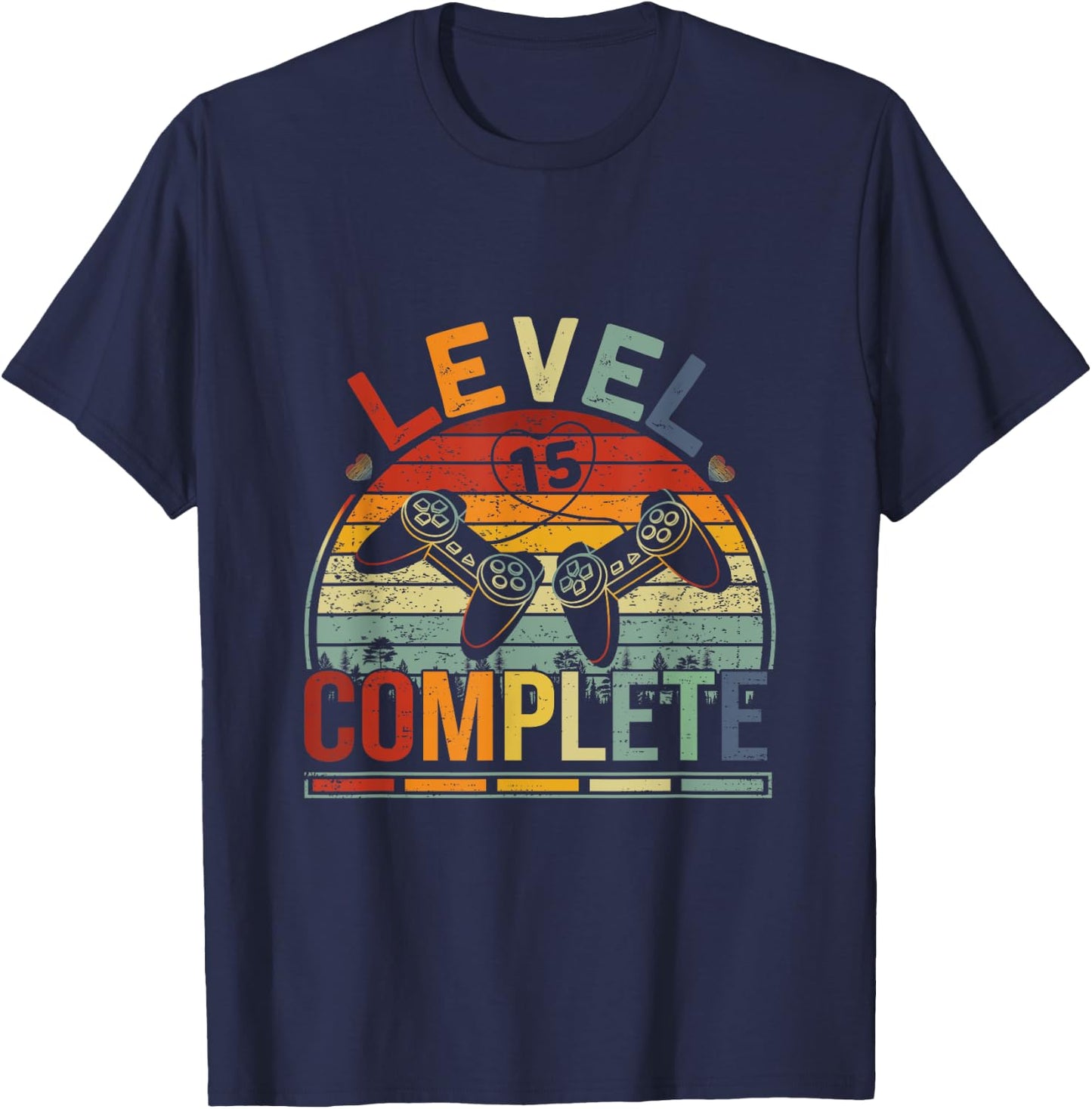 Level 15 Complete Retro Video Gamer Couple 15th Anniversary T-Shirt - T-Shirt | Navy