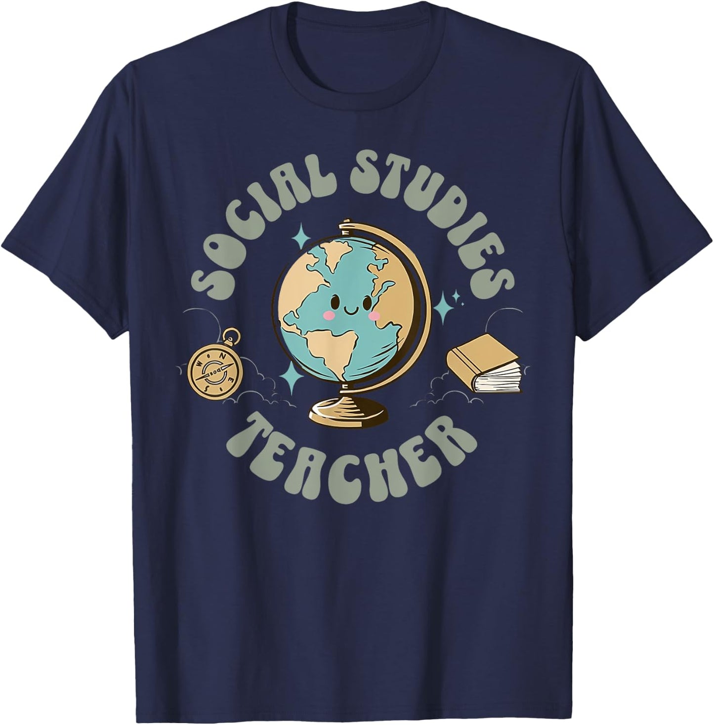 Retro Social Studies Teacher Earth Globe History Teacher T-Shirt - T-Shirt | Navy