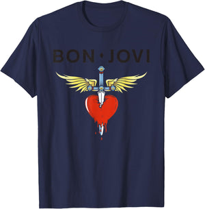 Official Bon Jovi Heart Shaped Dagger , grey, S T-Shirt - T-Shirt | Navy
