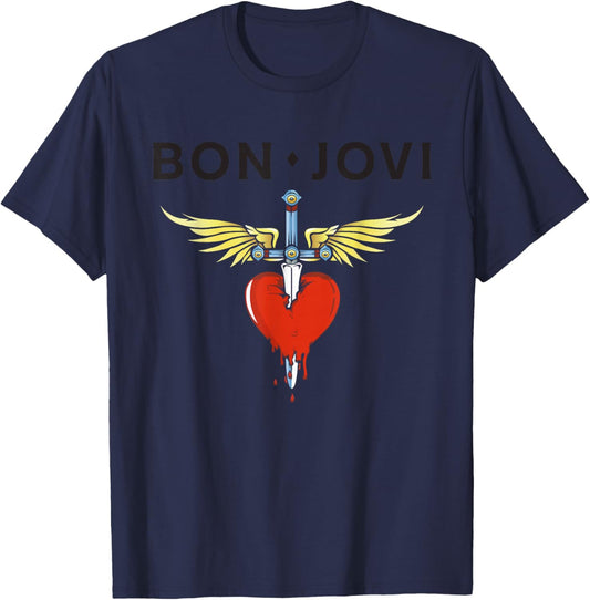 Official Bon Jovi Heart Shaped Dagger , grey, S T-Shirt - T-Shirt | Navy
