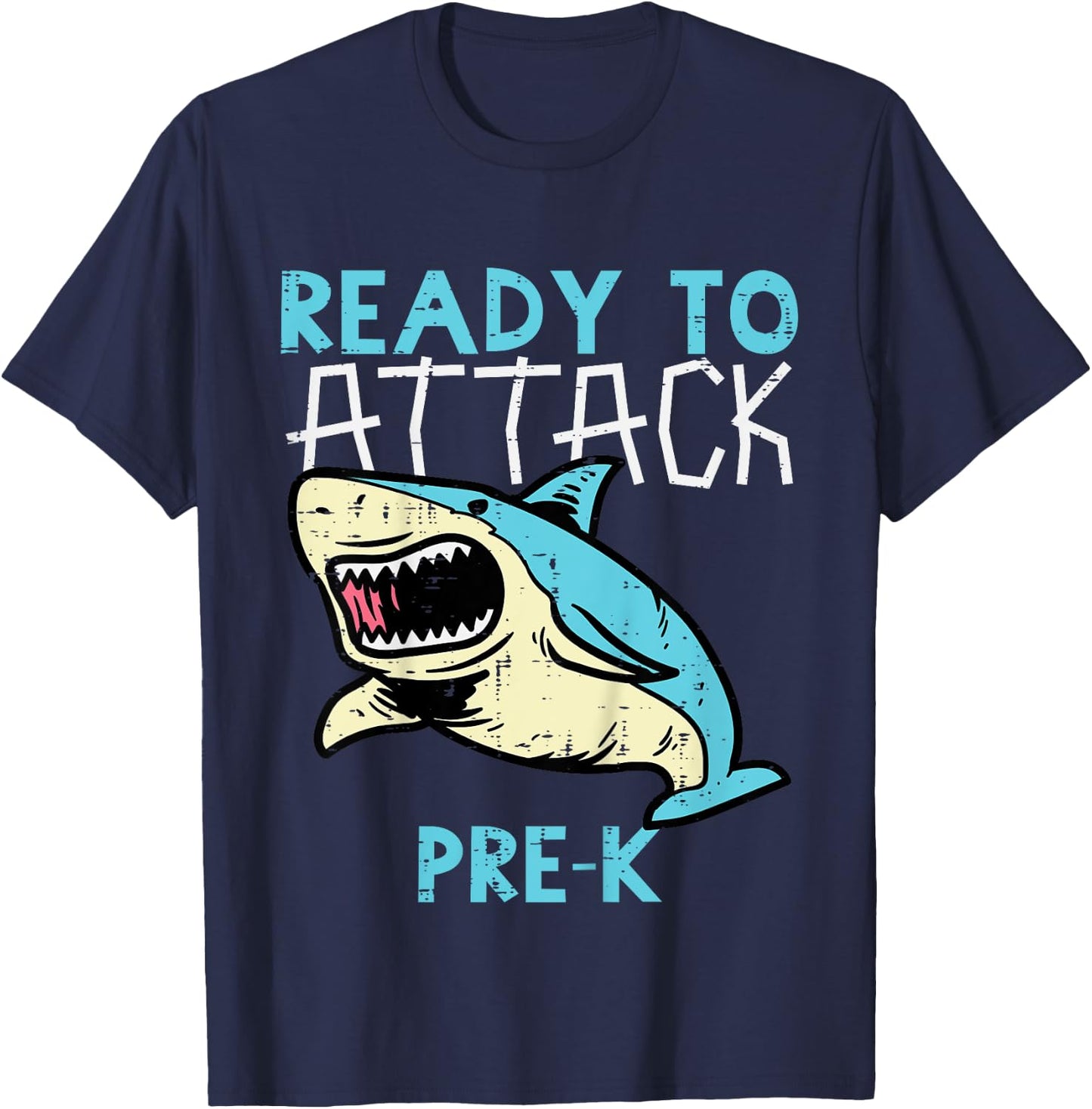Kids Shark Ready To Attack Pre-K Funny Prek First Day School Boys T-Shirt - T-Shirt | Navy