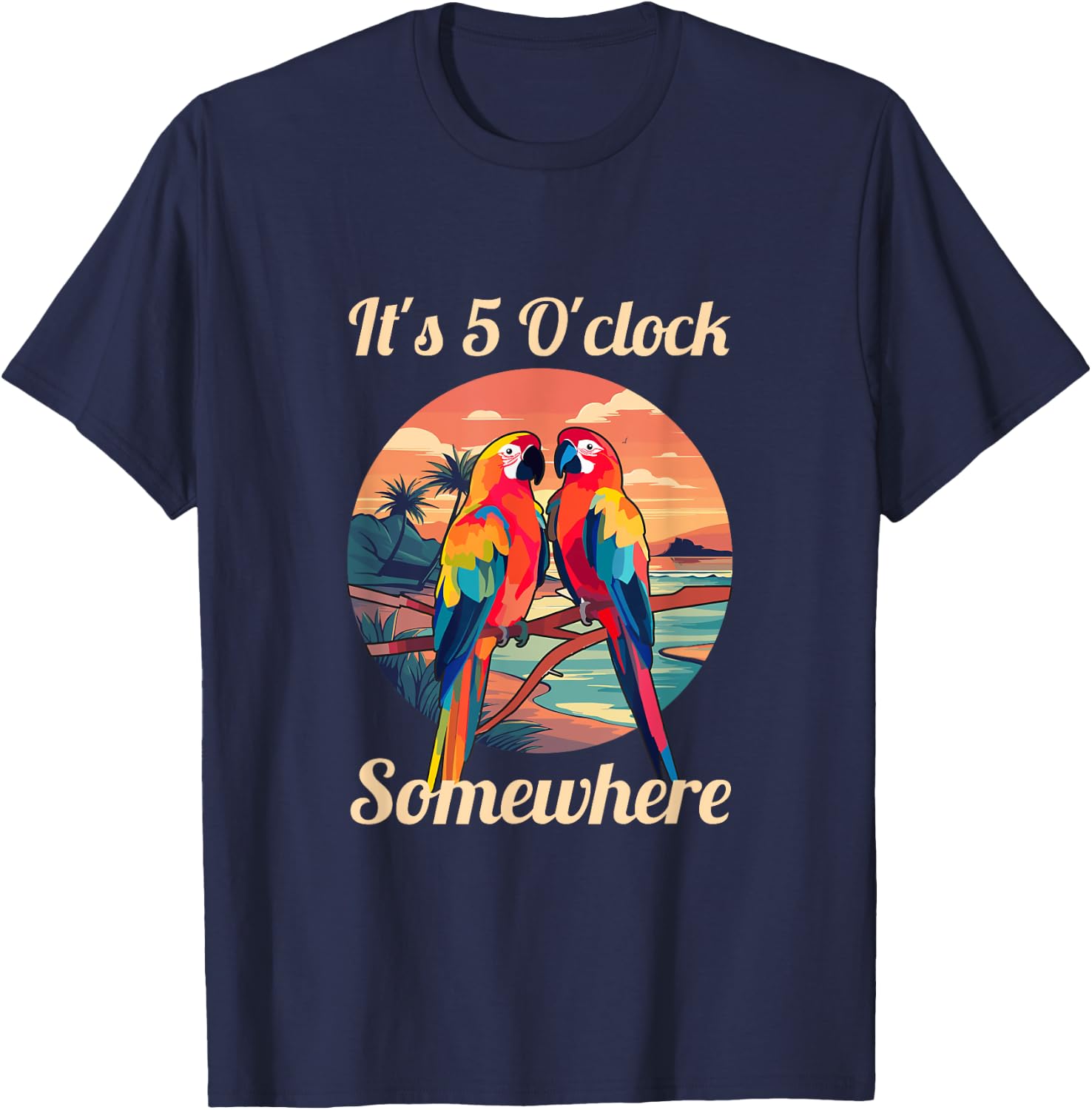 It's 5 O'clock Somewhere Parrot Drunk Margarita Cocktail Tequila Alcoholic Drinks , Small, Black T-Shirt - T-Shirt | Navy