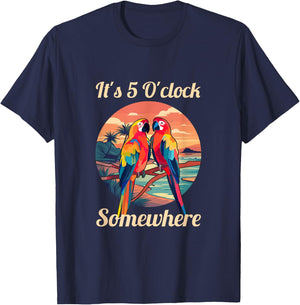 It's 5 O'clock Somewhere Parrot Drunk Margarita Cocktail Tequila Alcoholic Drinks , Small, Black T-Shirt - T-Shirt | Navy