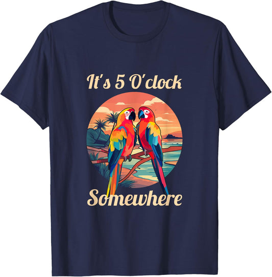 It's 5 O'clock Somewhere Parrot Drunk Margarita Cocktail Tequila Alcoholic Drinks , Small, Black T-Shirt - T-Shirt | Navy