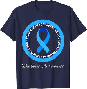 World Diabetes Day 2023 Type 1 Type 2 Diabetes Awareness T-Shirt - T-Shirt | Navy