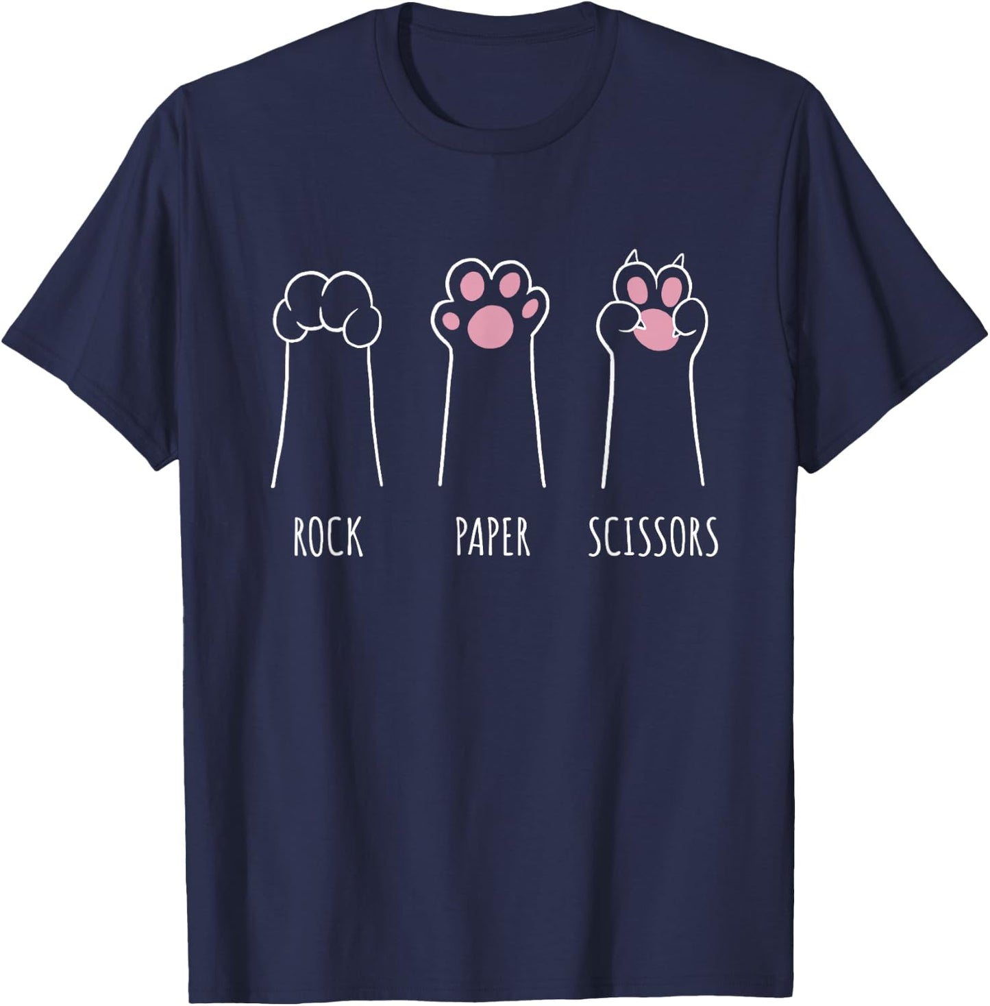Rock Paper Scissors Hand Game Retro Sunset Paw Funny Cat T-Shirt - T-Shirt | Navy