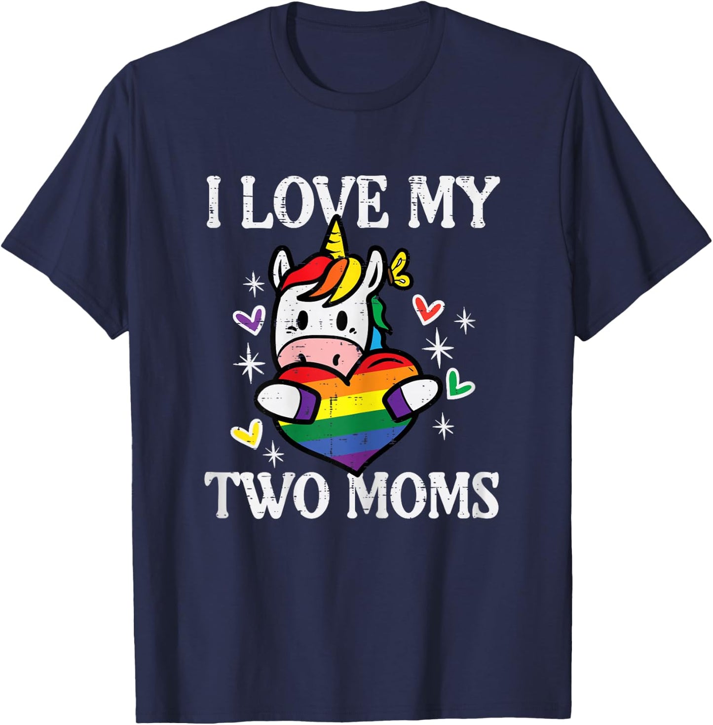 Gay Ally Unicorn Love My 2 Moms Rainbow Pride Flag LGBT Kids T-Shirt - T-Shirt | Navy