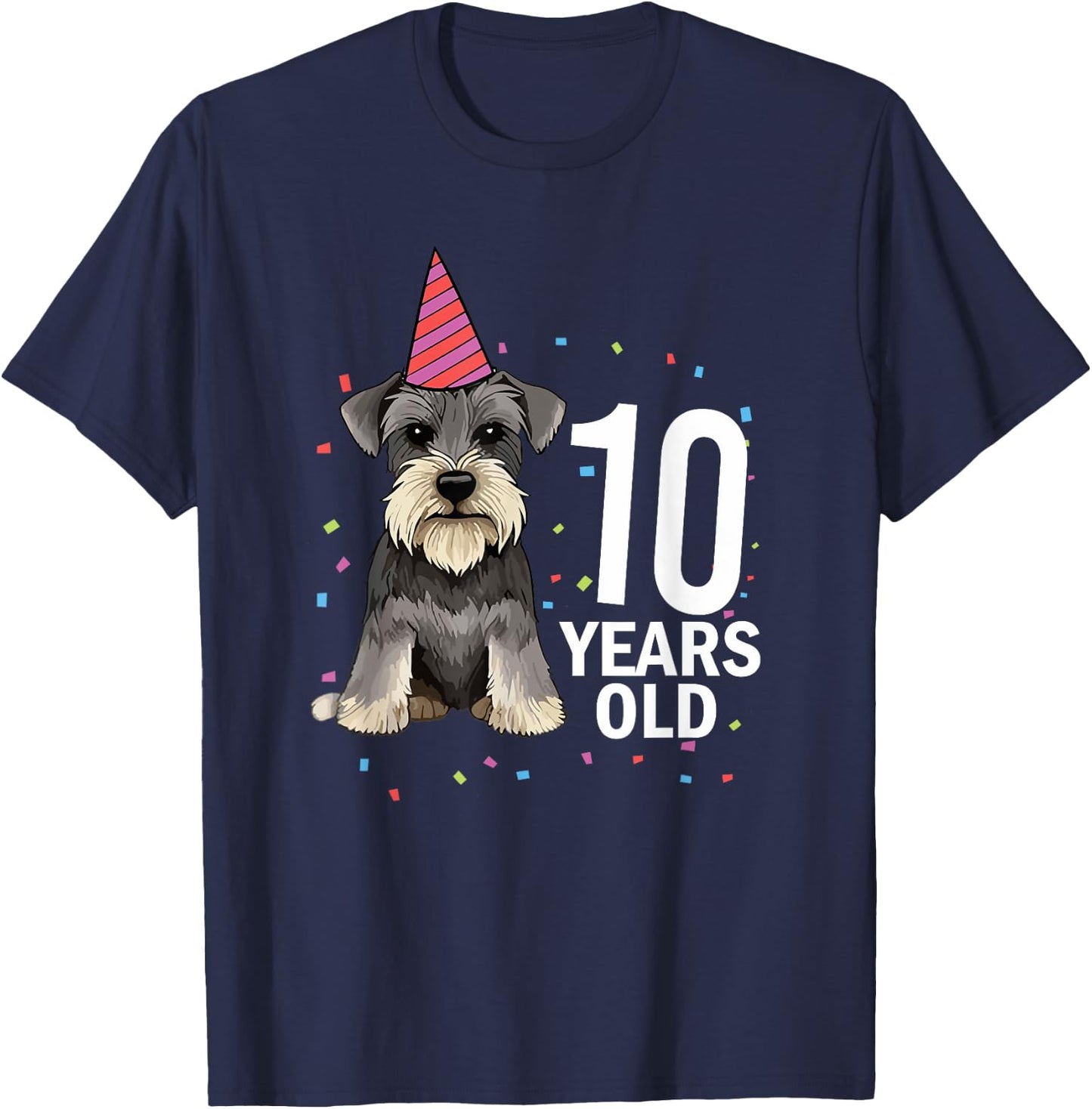 10 Years Old Birthday Schnauzer Dog Lover 10th Party Kid T-Shirt - T-Shirt | Navy