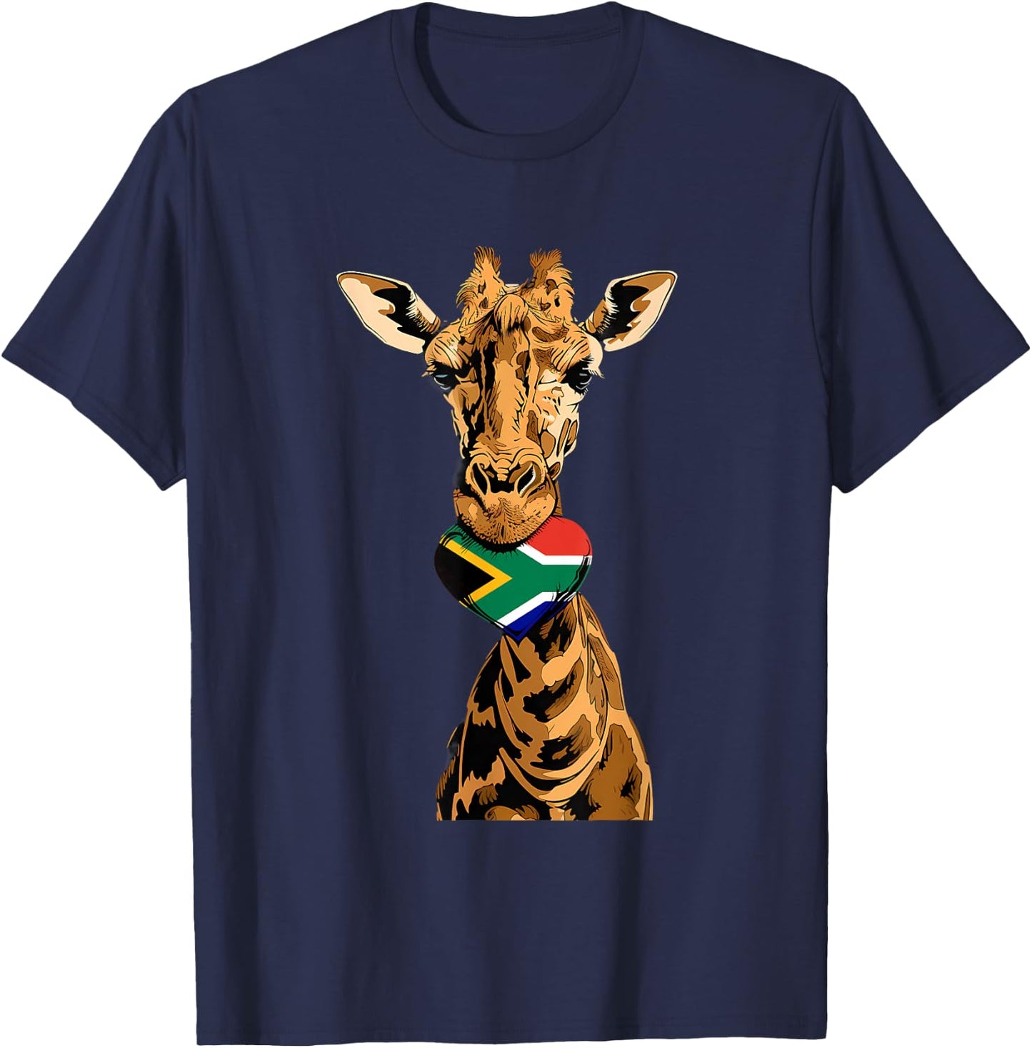 South Africa Flag Giraffe South African Roots Heart T-Shirt - T-Shirt | Navy