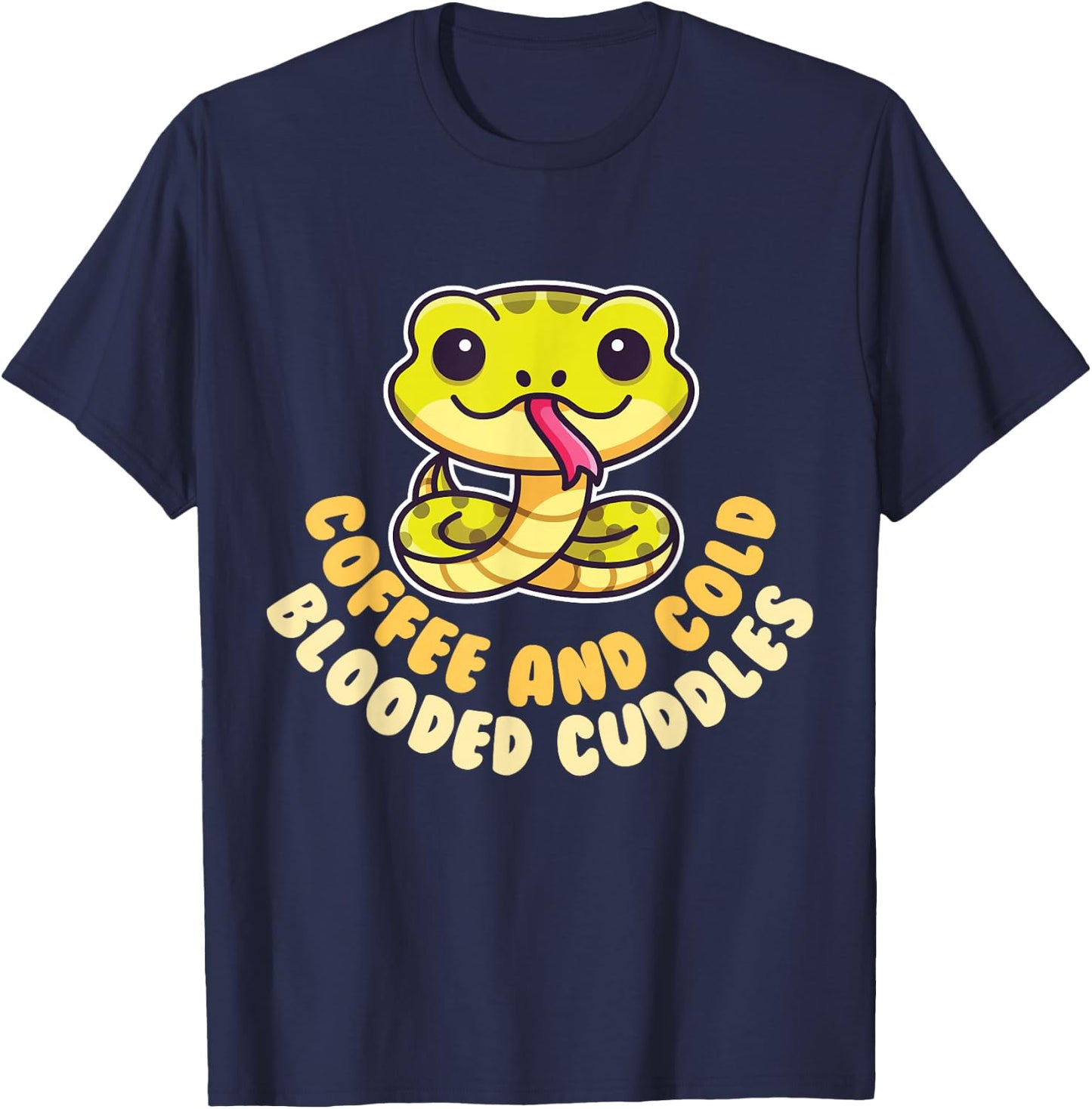 Cute Snake Coffee and Cold Blooded Cuddles Reptile T-Shirt - T-Shirt | Navy