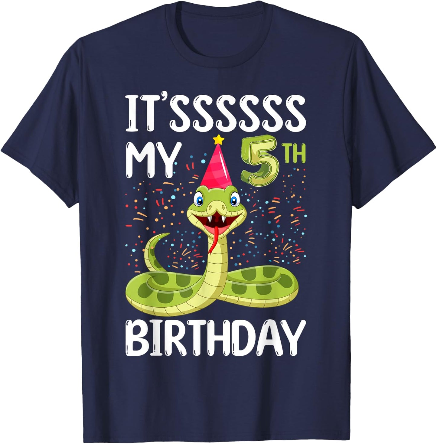 5th Birthday snake Party 5 Year Old snake lover B-day T-Shirt - T-Shirt | Navy