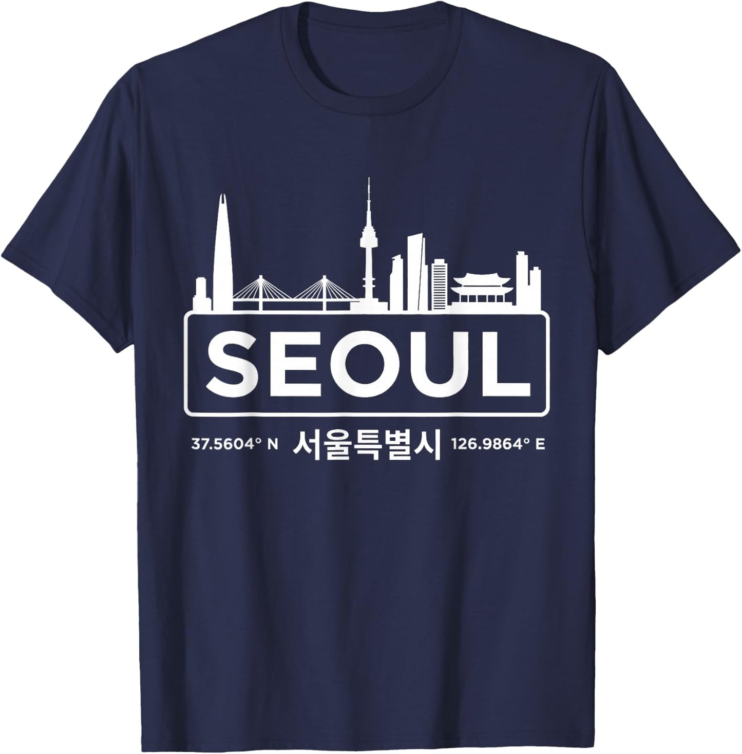 Seoul South Korea Minimalist White Skyline T-Shirt - T-Shirt | Navy