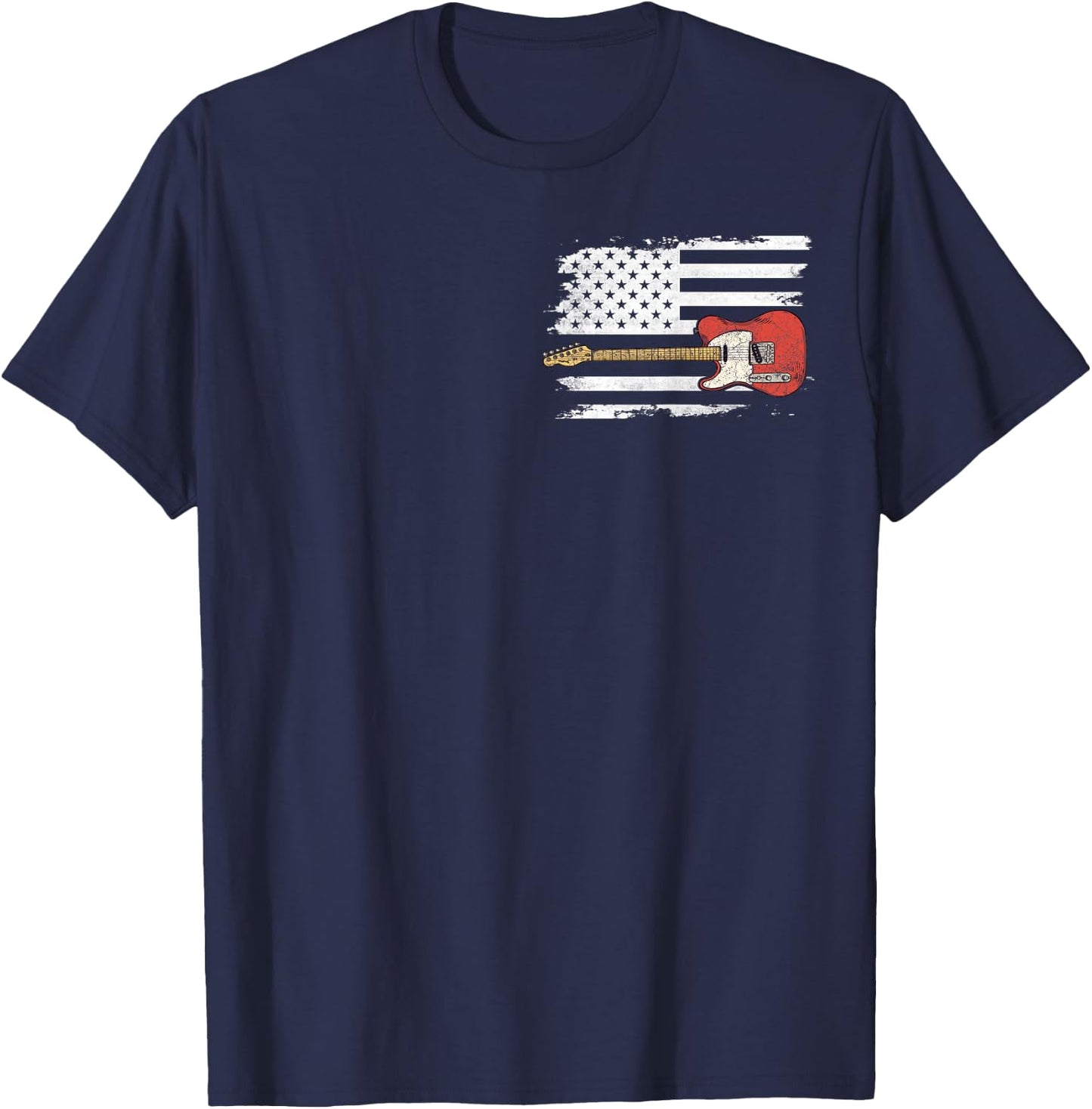 Lets Rock Rock n Roll Guitar Retro USA Flag Music T-Shirt - T-Shirt | Navy