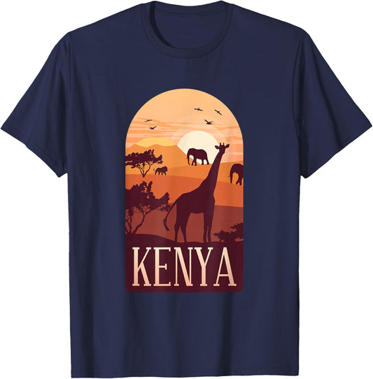 Kenya Africa Giraffe Elephant Lion African Animals T-Shirt - T-Shirt | Navy