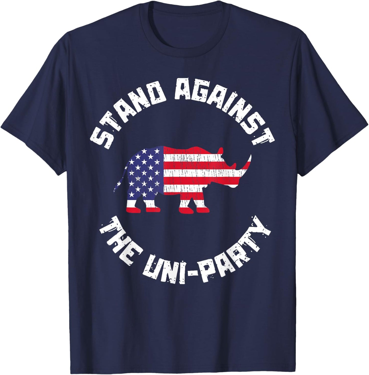 Stand Against The Uni-Party Funny Rhino America Flag T-Shirt - T-Shirt | Navy