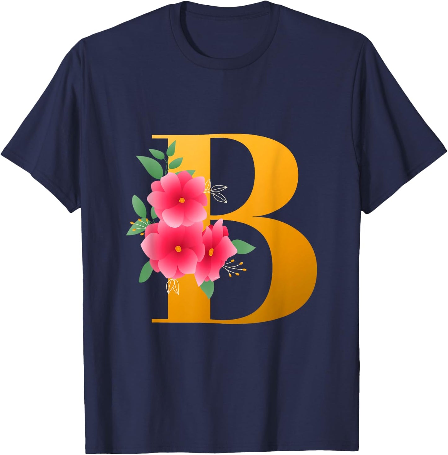 Floral B Alphabet Cute Initial Monogram Letter B Graphic T-Shirt - T-Shirt | Navy