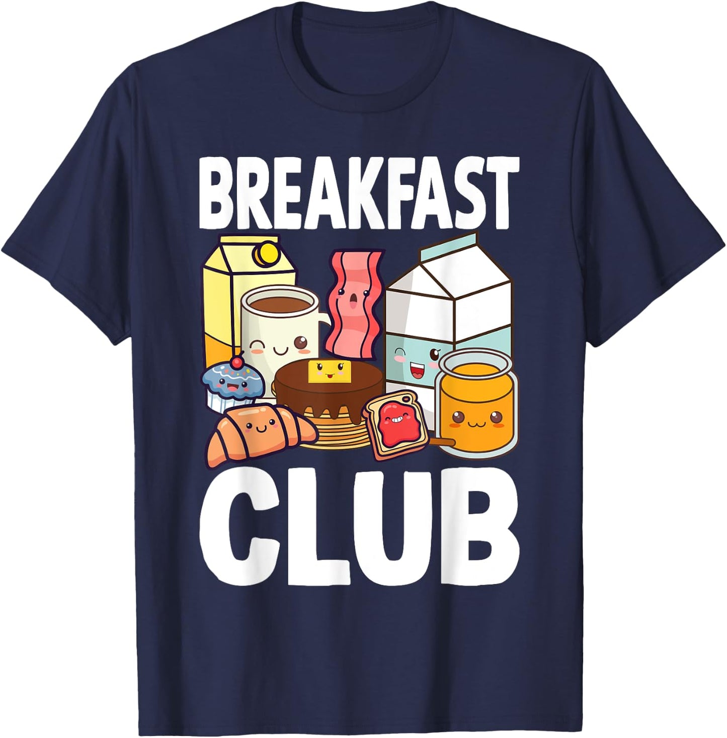 Breakfast Lover Gift Co. Breakfast Club Kawaii Cartoon , -Adults & Kids, Black, Small, Short Sleeve T-Shirt - T-Shirt | Navy