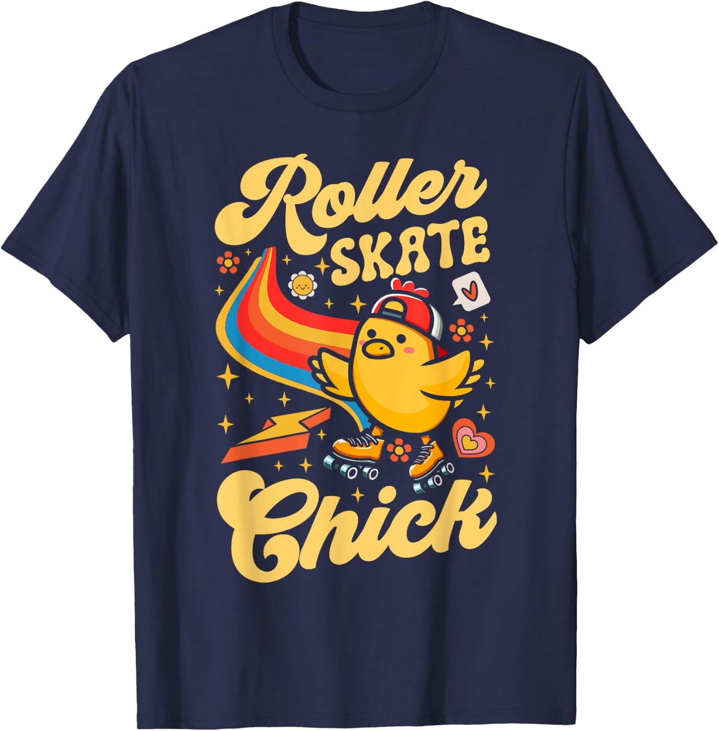 Cool Roller Skating Skate Girl 1970s Retro Chicken Roller T-Shirt - T-Shirt | Navy