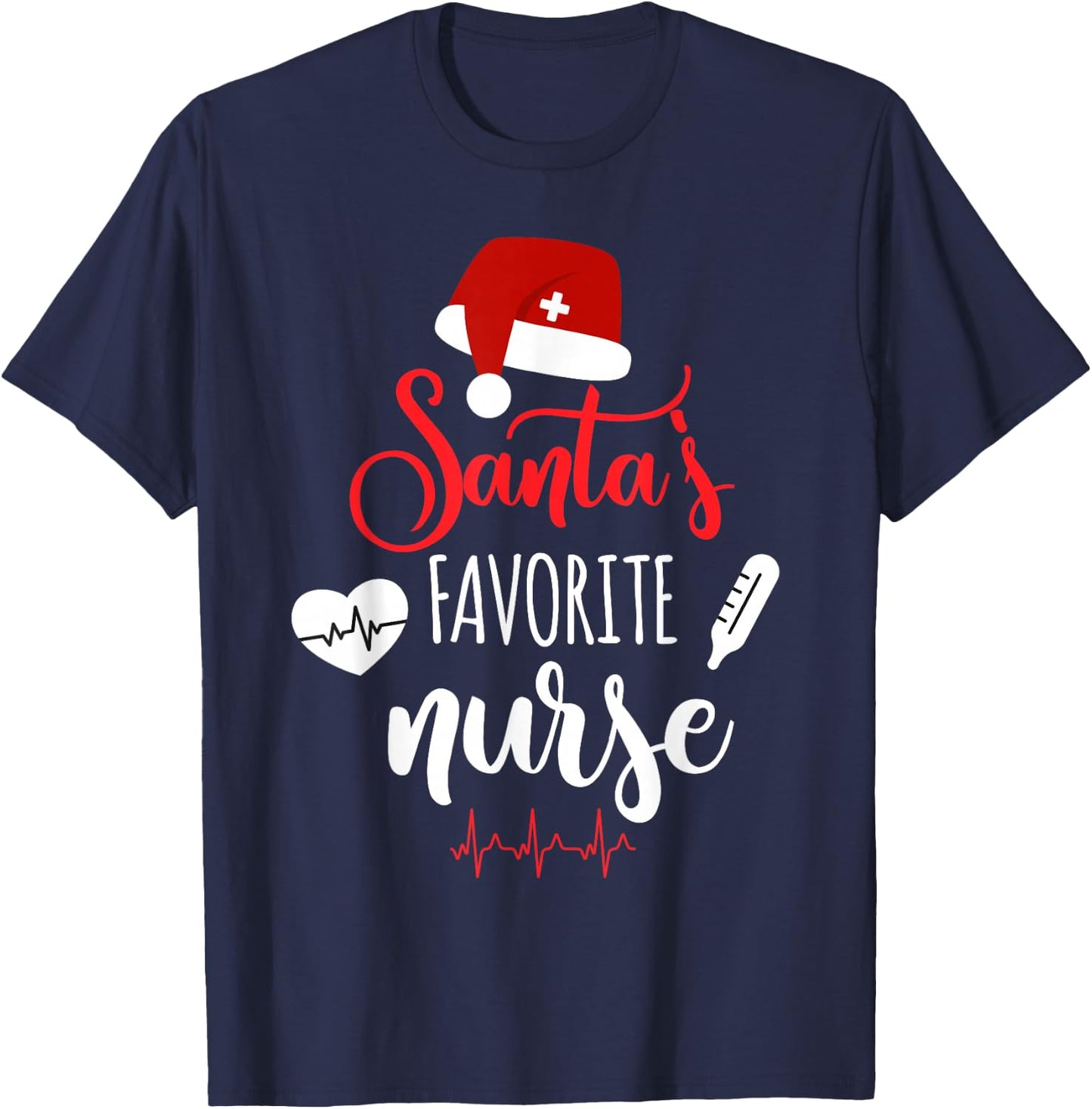 Nurse Christmas Santa's Favorite Nurse Xmas Scrub Top T-Shirt - T-Shirt | Navy