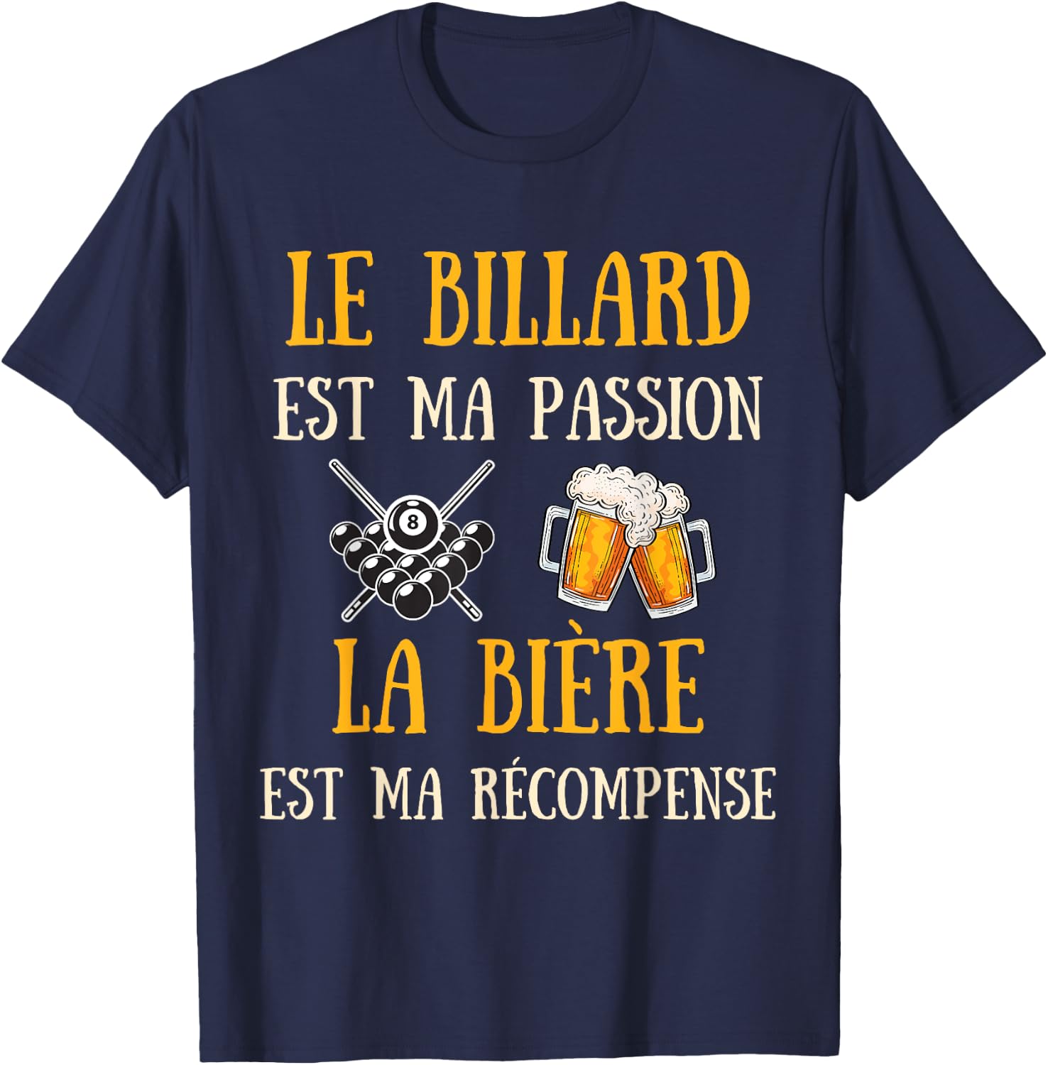 Men's Billiards Humour Vintage Gift Humorous Beer , Black, S T-Shirt - T-Shirt | Navy