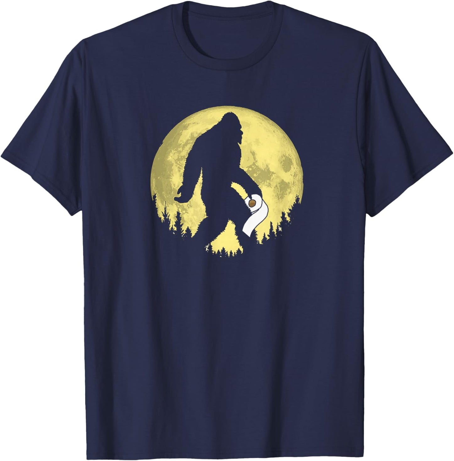 Funny Bigfoot & Toilet Paper Night Time Moon Graphic T-Shirt - T-Shirt | Navy