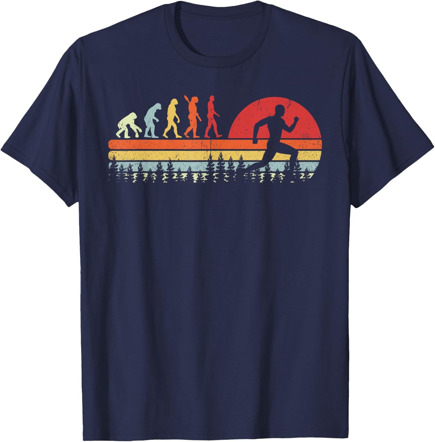 Vintage Retro Running Human Evolution Gift Runner Men Women T-Shirt - T-Shirt | Navy