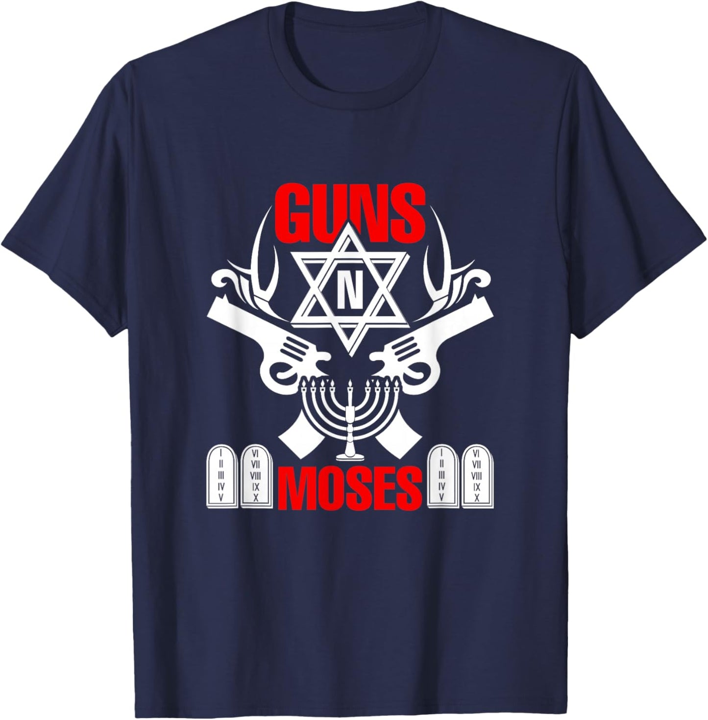 Guns N Moses - Funny Jewish Israeli Army Rock T-Shirt - T-Shirt | Navy