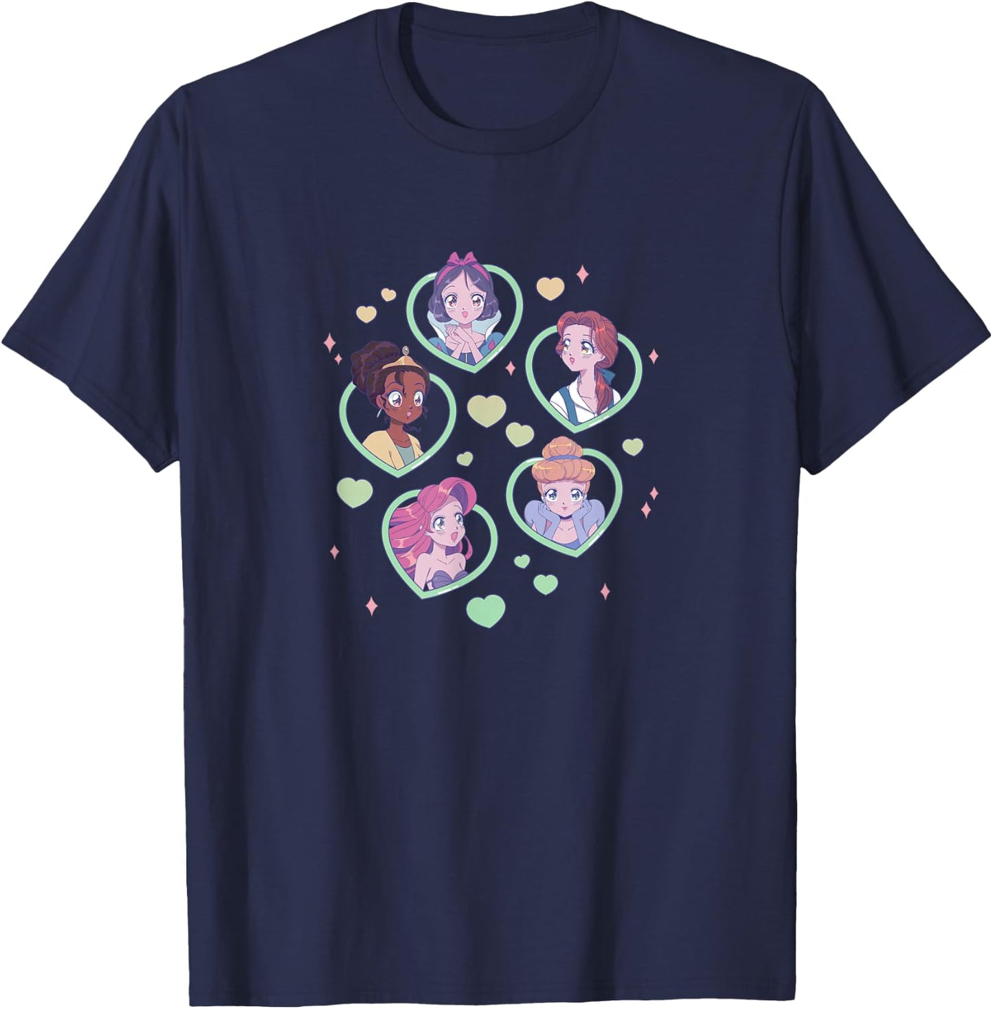 Disney Princess Manga Anime Sweet Heart Group Portraits T-Shirt - T-Shirt | Navy