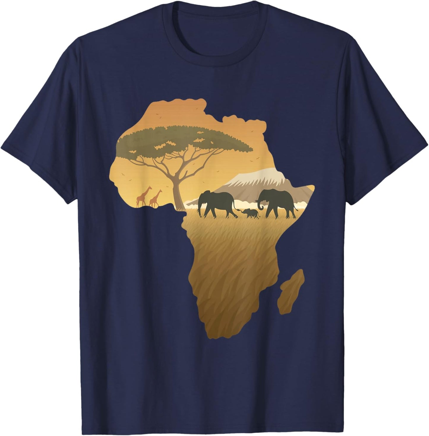 Africa Elephant Map Dad South Animal Big Five Safari T-Shirt - T-Shirt | Navy