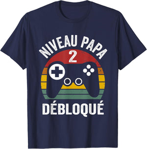 Drôle nouveau papa 2 débloqué chemise niveau papa day shirt T-Shirt - T-Shirt | Navy